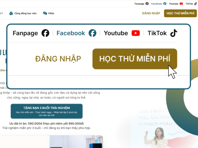 Bước 1 — bấm nút ĐĂNG KÝ HỌC ở đầu trang