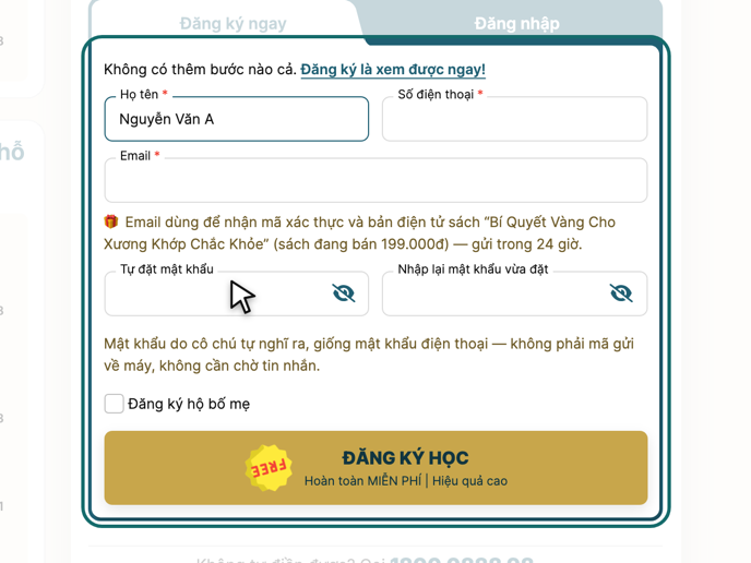 Bước 2 — điền tên, số điện thoại và tự đặt mật khẩu
